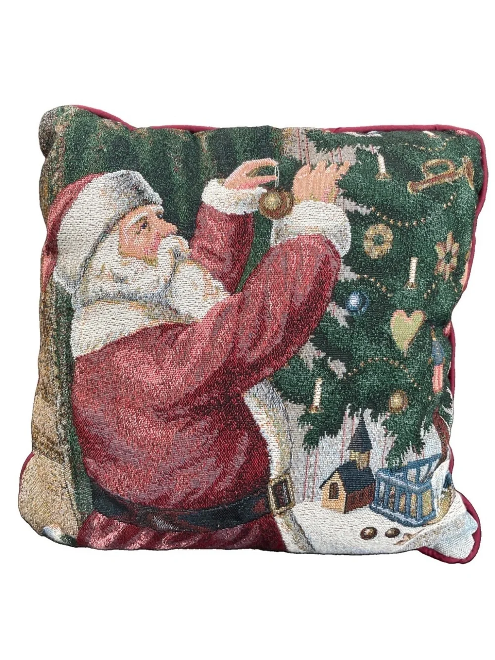 VTG Christmas Needlepoint Tapestry Pillow Santa Claus Christmas Tree 14